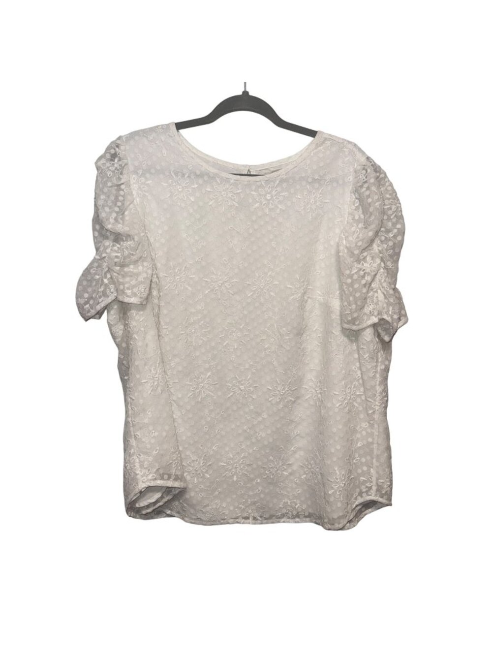 White Loft Plus Size 18 Floral Dot Mesh Sleeve Blouse Top